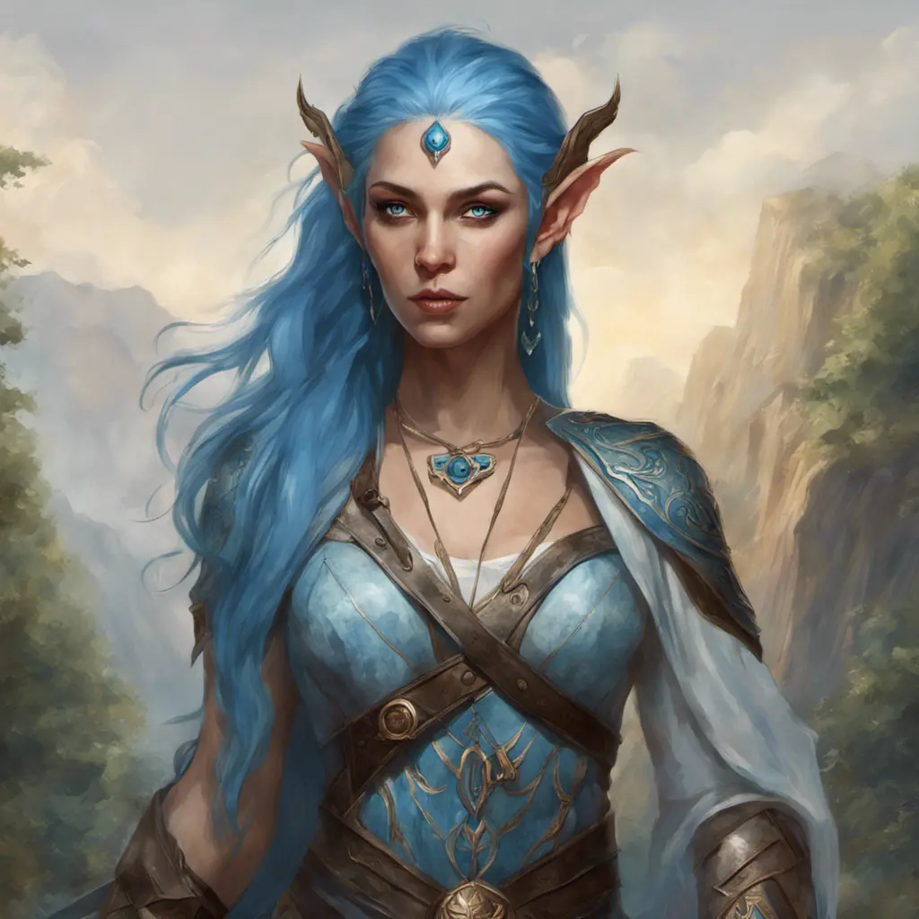 D&D concept art of gorgeous elven woman with blue hair in the style of Stefan Kostic, 8k, High Definition, Highly Detailed, Intricate, Half Body, Realistic, Sharp Focus, Fantasy, Elegant by Luis Ricardo Falero