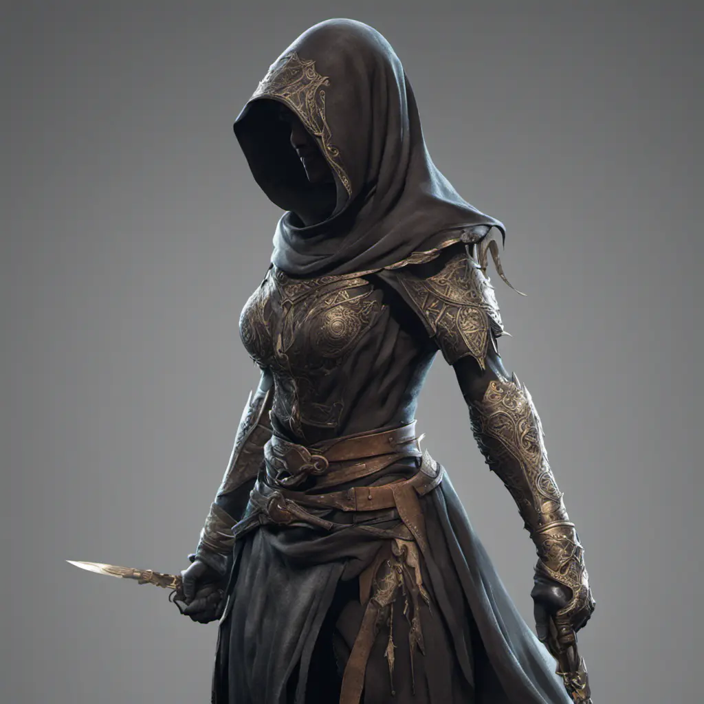 Veiled Assasin with daggers, 8k, Highly Detailed, Artstation, Illustration, Sharp Focus, Unreal Engine, Volumetric Lighting, Concept Art