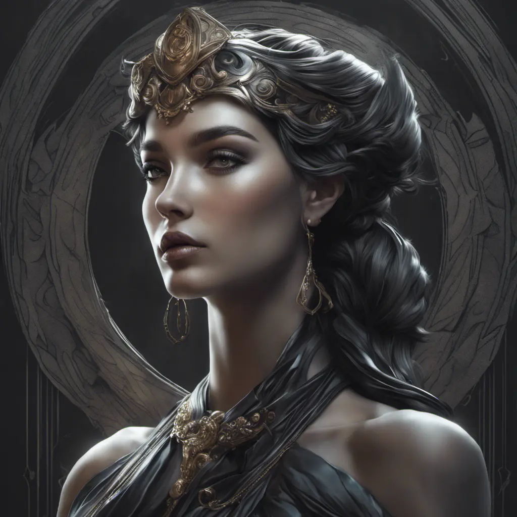 Alluring matte portrait of the beautiful goddess Artemis in black in the style of Stefan Kostic, 8k, Highly Detailed, Intricate, Realistic, Sharp Focus, Volumetric Lighting, Fantasy, Elegant by Stanley Artgerm Lau, Alphonse Mucha, WLOP