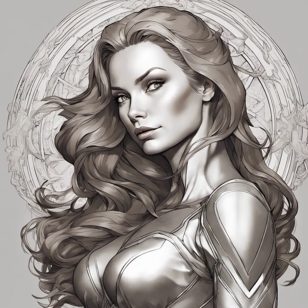 Alluring matte portrait of a beautiful Jean Grey from X-Men, 8k, Highly Detailed, Intricate, Half Body, Realistic, Sharp Focus, Volumetric Lighting, Fantasy, Elegant by Alphonse Mucha