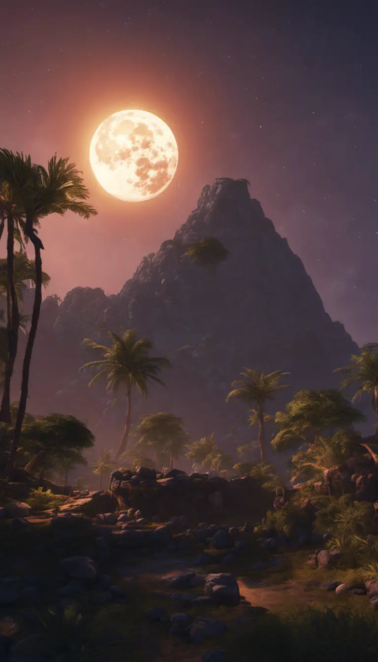 moonrise over the equator, Highly Detailed, Intricate, Cinematic Lighting, Unreal Engine, Radiant, Fantasy