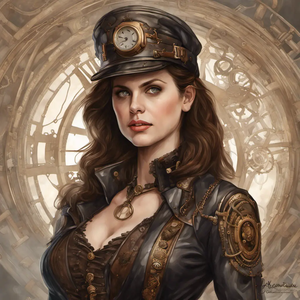 Steampunk portrait of Alexandra Daddario, Highly Detailed, Intricate, Artstation, Beautiful, Digital Painting, Sharp Focus, Concept Art, Elegant