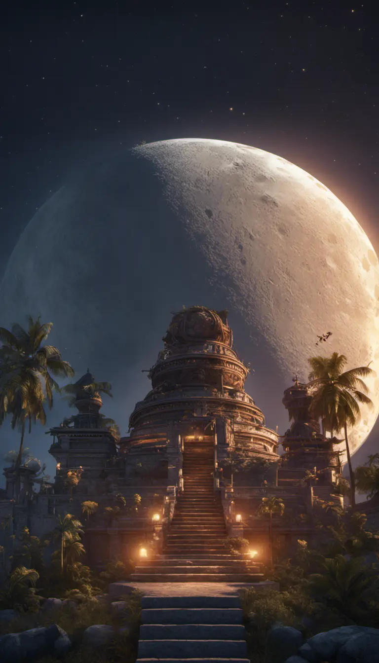 moonrise over the equator, Highly Detailed, Intricate, Cinematic Lighting, Unreal Engine, Radiant, Fantasy