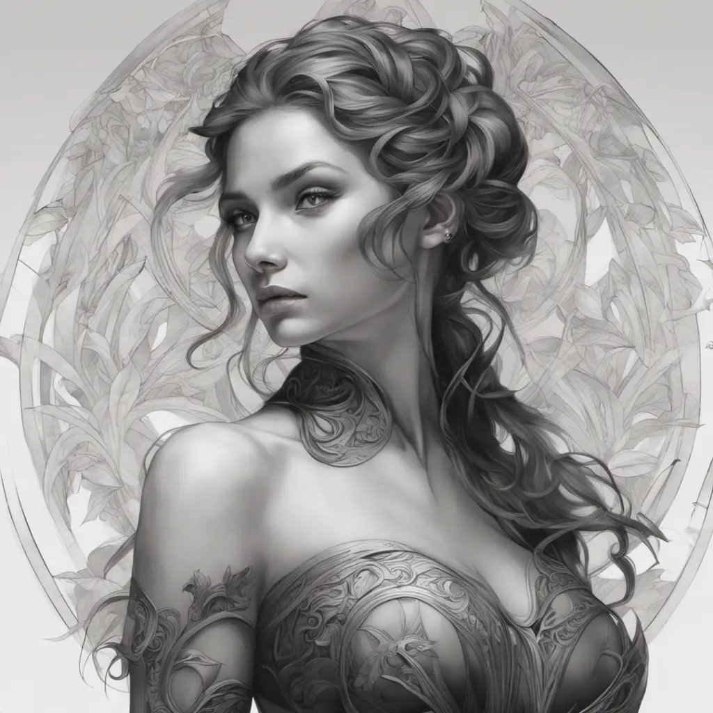 Alluring matte portrait of a beautiful A2 in black, 8k, Highly Detailed, Intricate, Half Body, Realistic, Sharp Focus, Volumetric Lighting, Fantasy, Elegant by Stanley Artgerm Lau, Alphonse Mucha, WLOP, Stefan Kostic