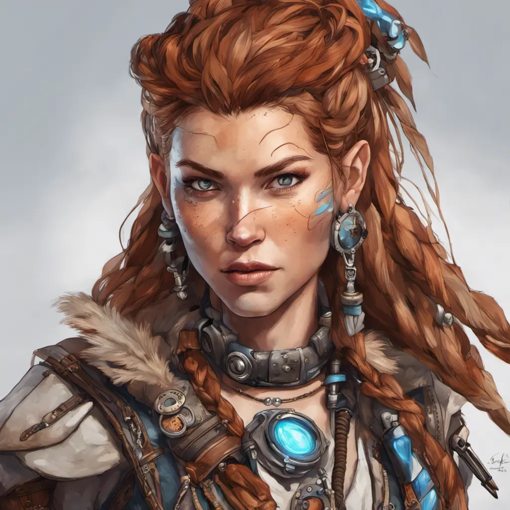 Steampunk portrait of Aloy from Horizon Zero Dawn, Highly Detailed, Intricate, Artstation, Beautiful, Digital Painting, Sharp Focus, Concept Art, Elegant