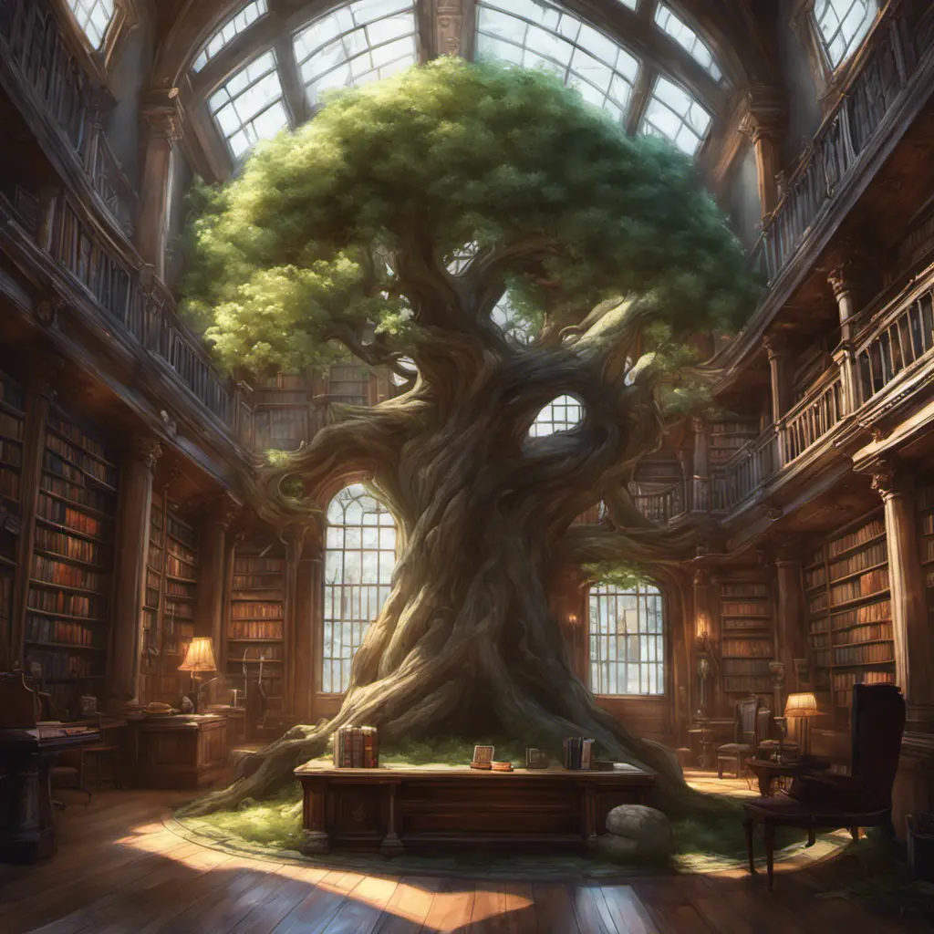 A beautiful giant tree growing in the middle of an ancient victorian library indoors. a door is embedded in the tree, 4k resolution, Hyper Detailed, Pixiv, Trending on Artstation, Vintage Illustration, Hearthstone, Unreal Engine, Volumetric Lighting, Concept Art, Digital Art, Fantasy by Stanley Artgerm Lau, Angela Barrett, WLOP