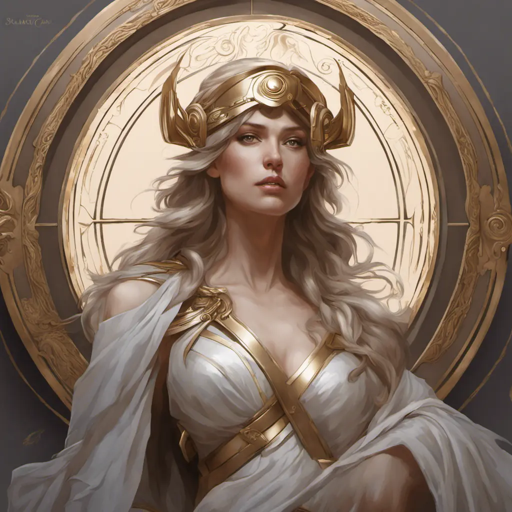 Alluring matte portrait of the beautiful Athena with daggers, 8k, Highly Detailed, Intricate, Realistic, Sharp Focus, Volumetric Lighting, Fantasy, Elegant by Stanley Artgerm Lau, Alphonse Mucha, WLOP