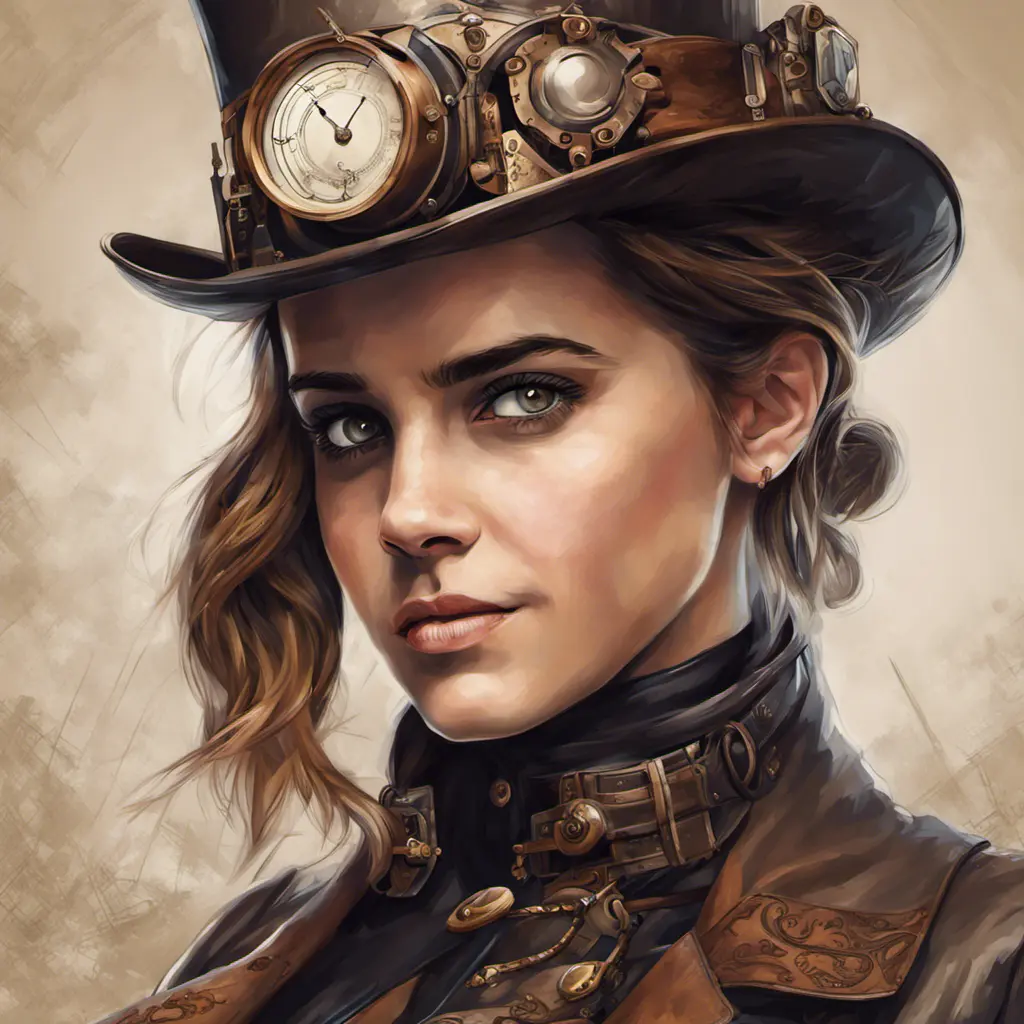 Steampunk portrait of Emma Watson, Highly Detailed, Intricate, Artstation, Beautiful, Digital Painting, Sharp Focus, Concept Art, Elegant