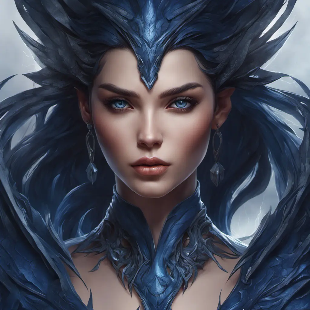 Alluring matte portrait of a fierce beautiful Vex in dark blue, 8k, Highly Detailed, Intricate, Half Body, Realistic, Sharp Focus, Volumetric Lighting, Fantasy, Elegant by Stanley Artgerm Lau, WLOP, Stefan Kostic