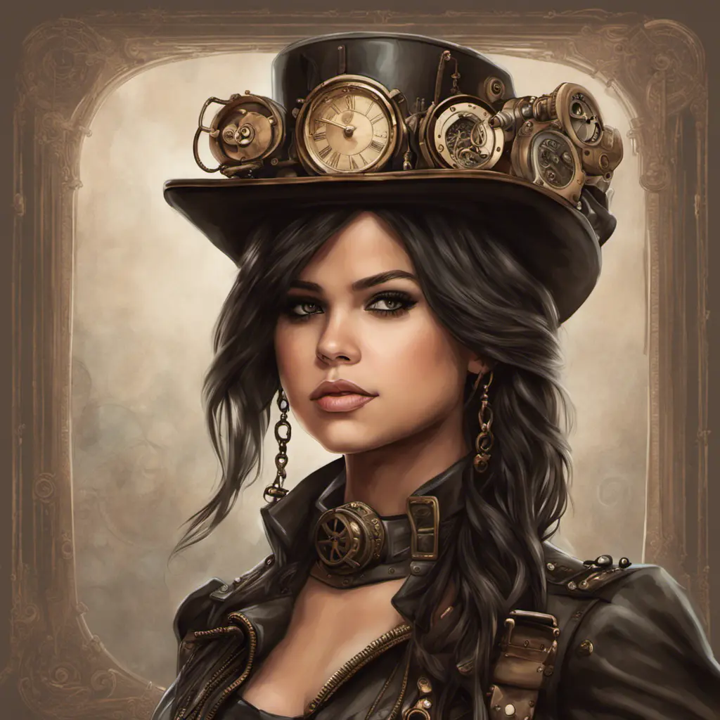 Steampunk portrait of Selena Gomez, Highly Detailed, Intricate, Artstation, Beautiful, Digital Painting, Sharp Focus, Concept Art, Elegant