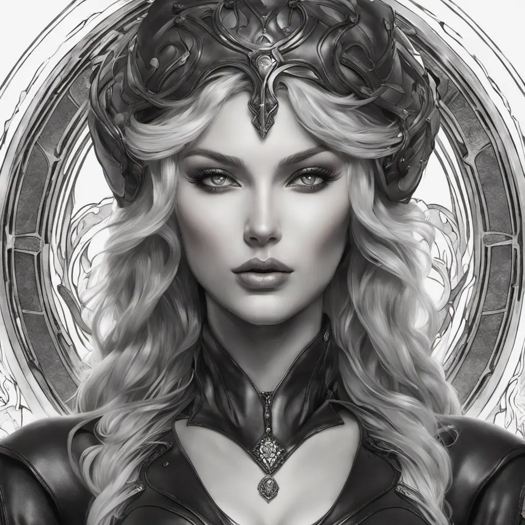 Alluring matte portrait of the beautiful goddess Selene in black leather, 8k, Highly Detailed, Intricate, Realistic, Sharp Focus, Volumetric Lighting, Fantasy, Elegant by Stanley Artgerm Lau, Alphonse Mucha, WLOP