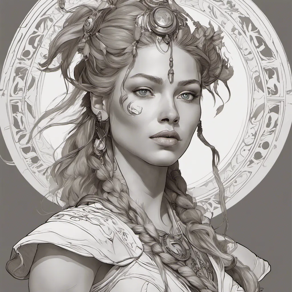 Alluring matte portrait of a beautiful Aloy, 8k, Highly Detailed, Intricate, Half Body, Realistic, Sharp Focus, Volumetric Lighting, Fantasy, Elegant by Alphonse Mucha