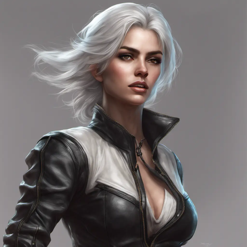 Alluring matte full body portrait of a beautiful Ciri wearing black leather, 8k, Highly Detailed, Intricate, Realistic, Sharp Focus, Volumetric Lighting, Fantasy, Elegant by Stanley Artgerm Lau, WLOP