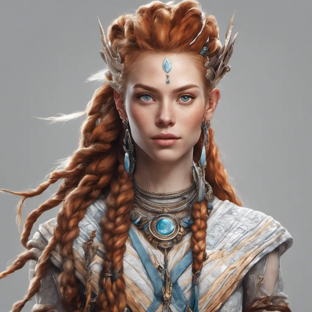 Alluring highly detailed matte portrait of a beautiful Aloy with shimmering hair in the style of Stefan Kostic, 8k, High Definition, Highly Detailed, Intricate, Half Body, Realistic, Sharp Focus, Fantasy, Elegant