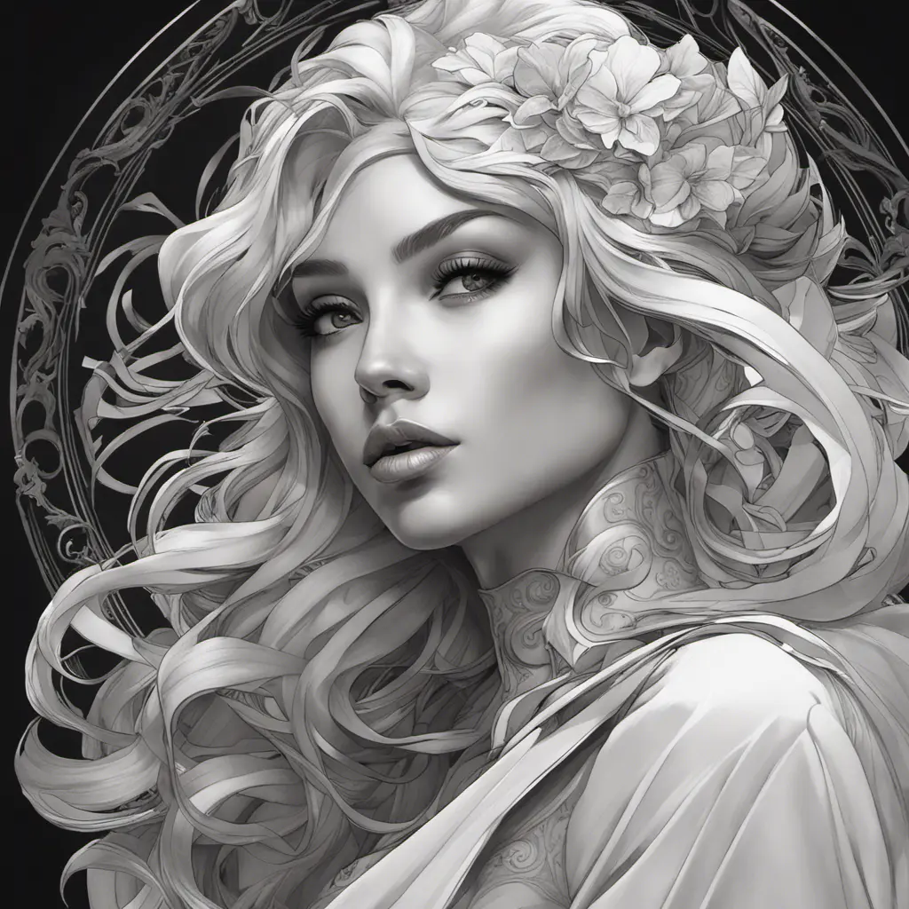 Alluring matte portrait of a beautiful A2 in black, 8k, Highly Detailed, Intricate, Half Body, Realistic, Sharp Focus, Volumetric Lighting, Fantasy, Elegant by Stanley Artgerm Lau, Alphonse Mucha, WLOP, Stefan Kostic