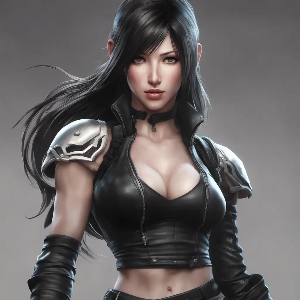 Alluring matte portrait of a beautiful Tifa Lockhart wearing black leather, 8k, Highly Detailed, Intricate, Half Body, Realistic, Sharp Focus, Volumetric Lighting, Fantasy, Elegant by Stanley Artgerm Lau, WLOP