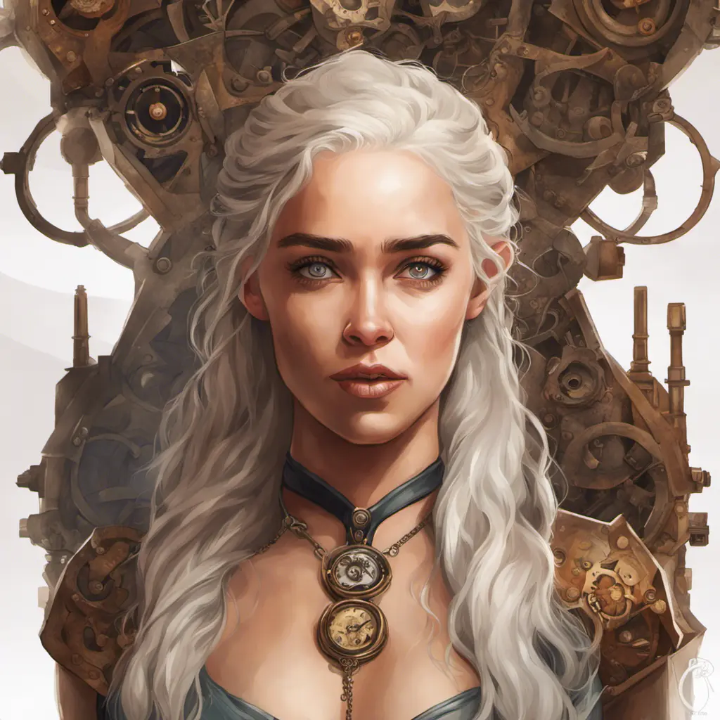 Steampunk portrait of Daenerys Targaryen, Highly Detailed, Intricate, Artstation, Beautiful, Digital Painting, Sharp Focus, Concept Art, Elegant