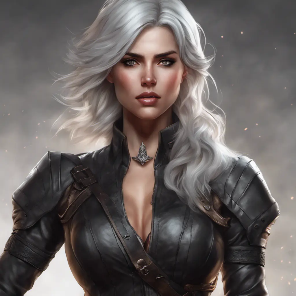 Alluring matte full body portrait of a beautiful Ciri wearing black leather, 8k, Highly Detailed, Intricate, Realistic, Sharp Focus, Volumetric Lighting, Fantasy, Elegant by Stanley Artgerm Lau, WLOP