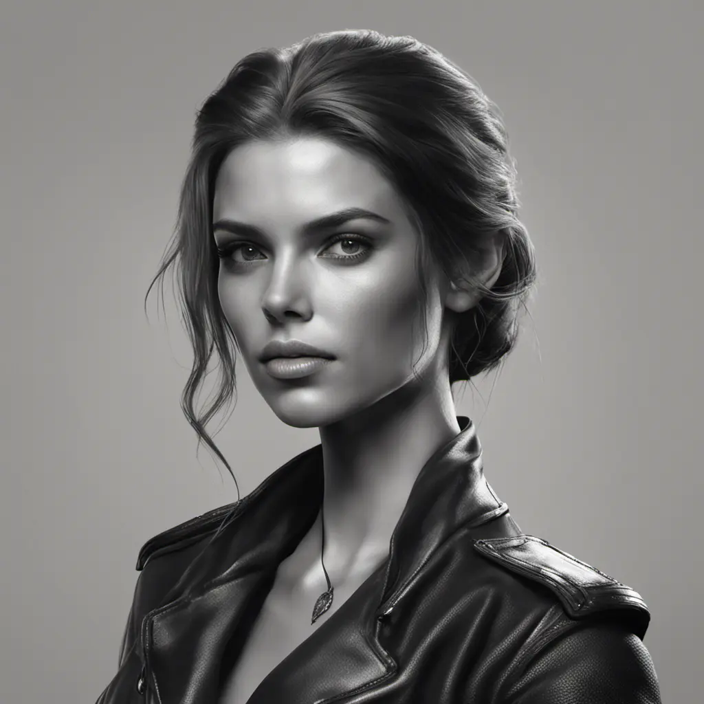 Alluring matte portrait of a beautiful A2 in black leather in the style of Stefan Kostic, 8k, Highly Detailed, Intricate, Half Body, Realistic, Sharp Focus, Volumetric Lighting, Fantasy, Elegant by WLOP