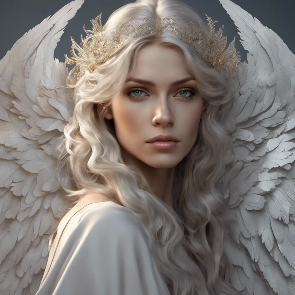 Alluring highly detailed matte portrait of a beautiful angel with shimmering hair in the style of Stefan Kostic, 8k, High Definition, Highly Detailed, Intricate, Half Body, Realistic, Sharp Focus, Fantasy, Elegant