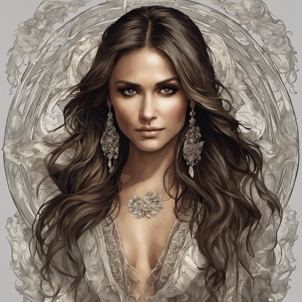 Alluring matte portrait of a beautiful Nina Dobrev, 8k, Highly Detailed, Intricate, Half Body, Realistic, Sharp Focus, Volumetric Lighting, Fantasy, Elegant by Alphonse Mucha