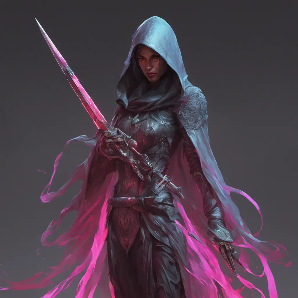 Veiled Assasin with daggers, 8k, Highly Detailed, Intricate, Artstation, Digital Painting, Illustration, Sharp Focus, Smooth, Unreal Engine, Neon, Concept Art by Stanley Artgerm Lau, Greg Rutkowski