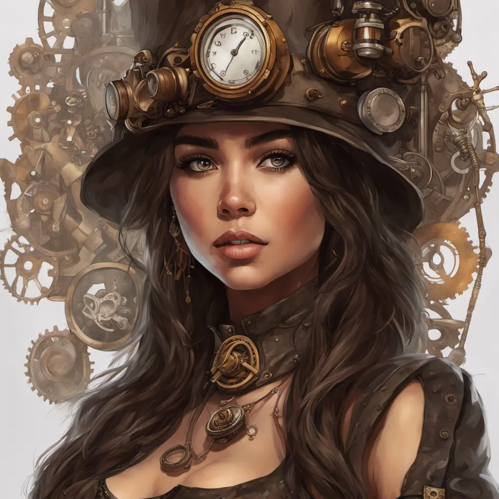 Steampunk portrait of Madison Beer, Highly Detailed, Intricate, Artstation, Beautiful, Digital Painting, Sharp Focus, Concept Art, Elegant