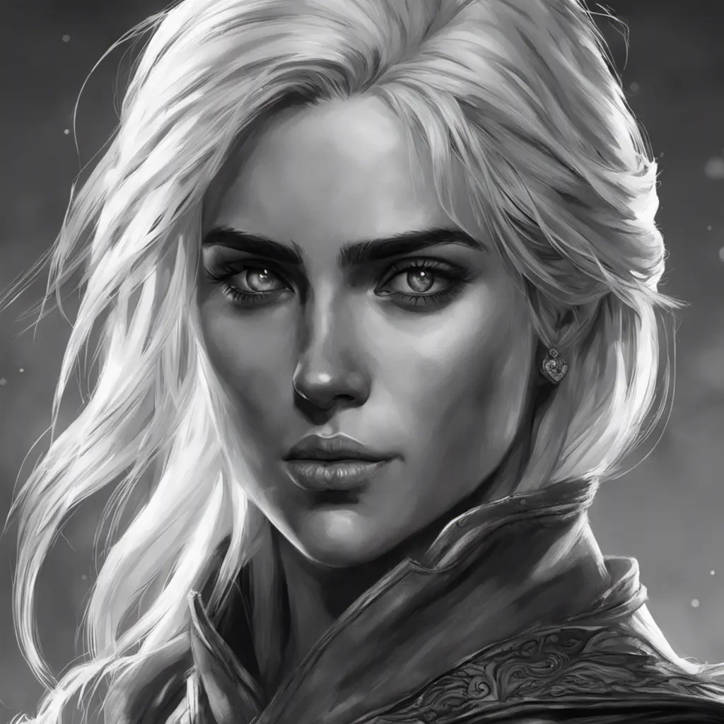 Black & White portrait of Ciri, Highly Detailed, Intricate, Artstation, Beautiful, Digital Painting, Sharp Focus, Concept Art, Elegant