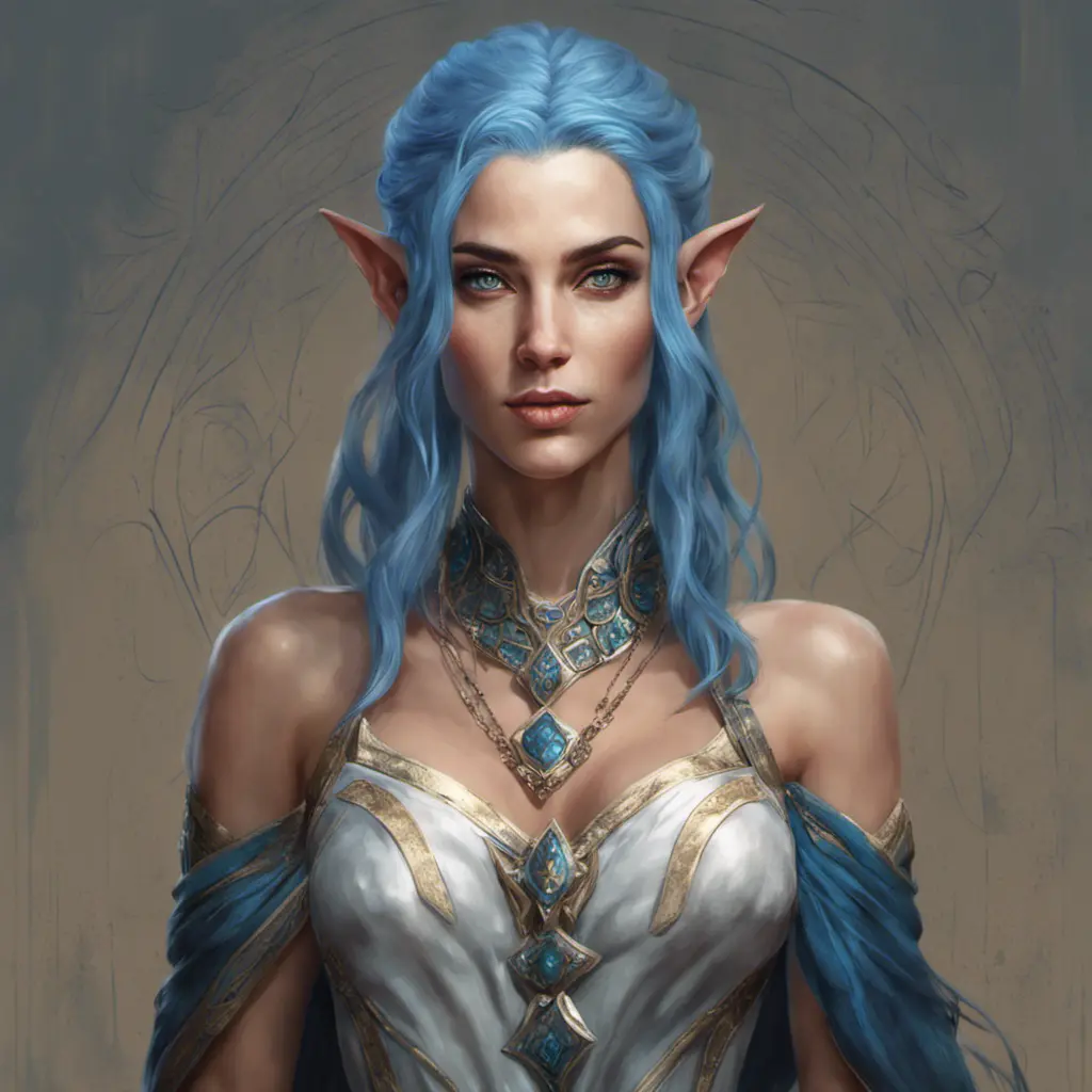 D&D concept art of gorgeous elven woman with blue hair in the style of Stefan Kostic, 8k, High Definition, Highly Detailed, Intricate, Half Body, Realistic, Sharp Focus, Fantasy, Elegant by Luis Ricardo Falero