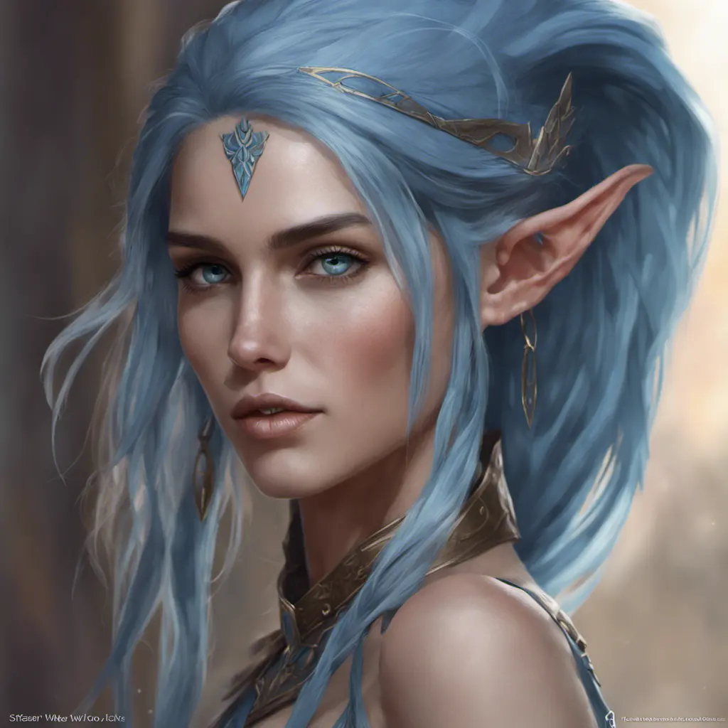 D&D concept art of gorgeous elven woman with blue hair in the style of Stefan Kostic, 8k, High Definition, Highly Detailed, Intricate, Half Body, Realistic, Sharp Focus, Fantasy, Elegant by WLOP