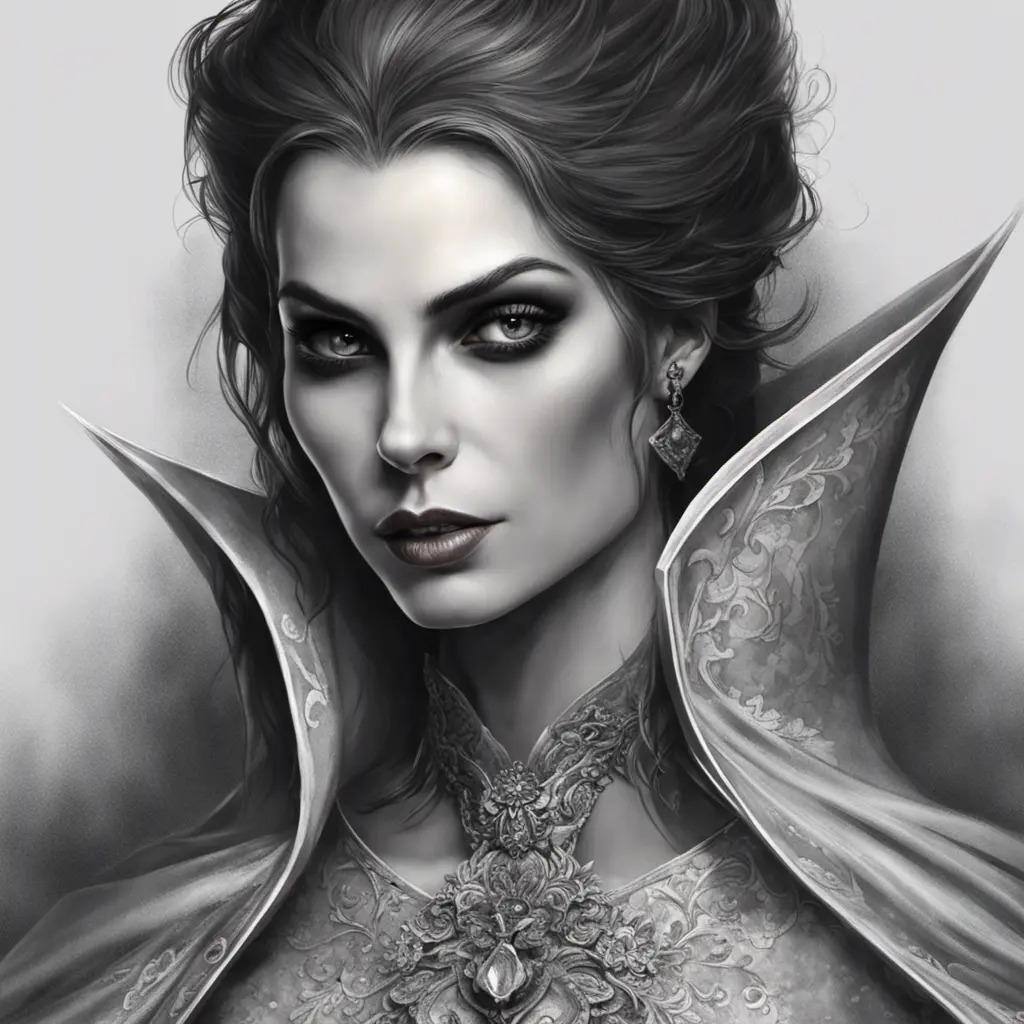 Alluring highly detailed matte portrait of a beautiful caped vampire in the style of Stefan Kostic, 8k, High Definition, Highly Detailed, Intricate, Half Body, Realistic, Sharp Focus, Fantasy, Elegant