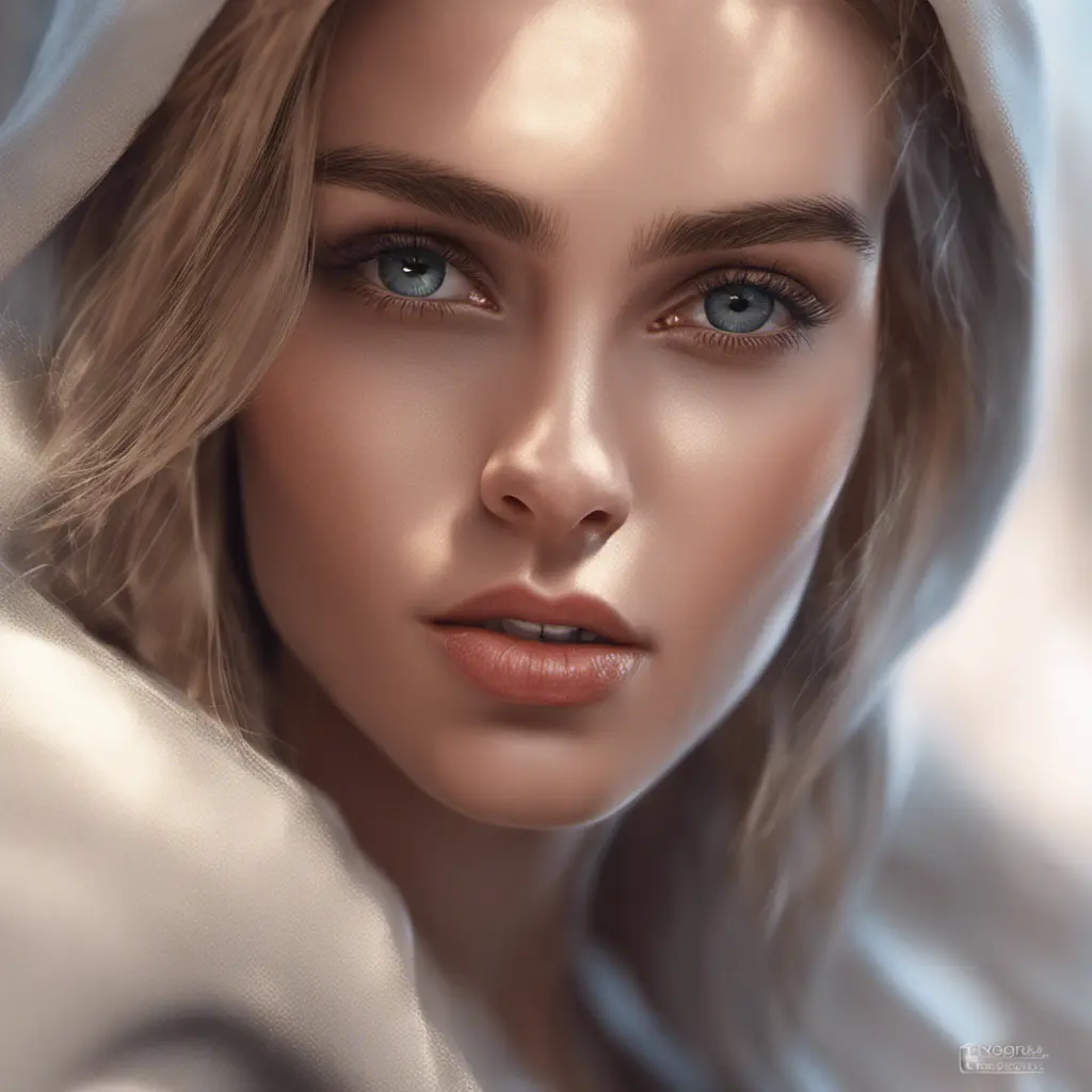 Closeup of a gorgeous female model in the style of stefan kostic, 8k, High Definition, Digital Illustration, Bokeh effect, Photo Realistic, Sharp Focus by WLOP