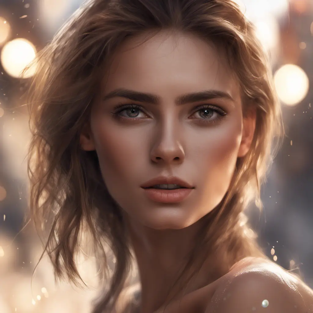 Closeup of a gorgeous female model in the style of stefan kostic, 8k, High Definition, Digital Illustration, Bokeh effect, Photo Realistic, Sharp Focus by WLOP