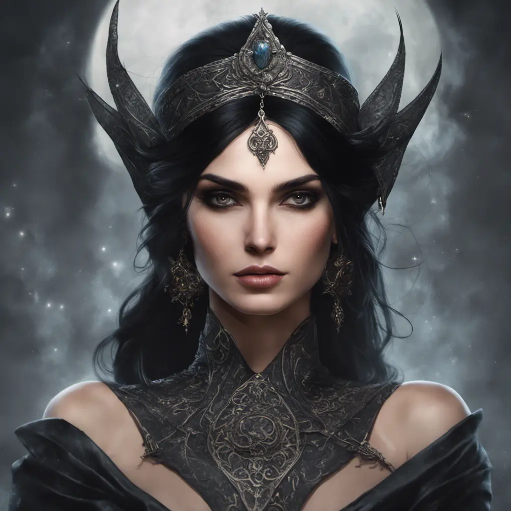 Alluring portrait of a beautiful gothic black haired sorceress in the style of Stefan Kostic, 8k, High Definition, Highly Detailed, Intricate, Half Body, Realistic, Sharp Focus, Fantasy, Elegant