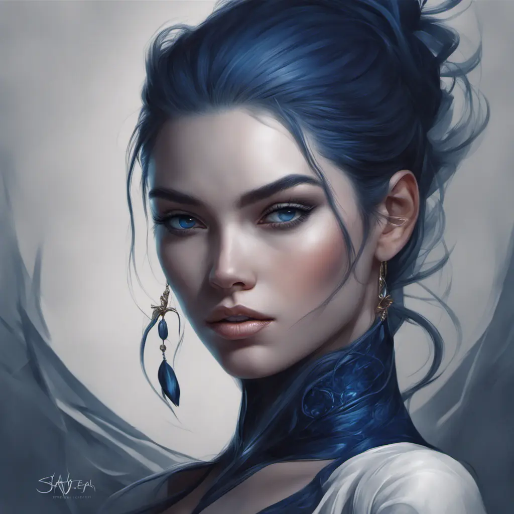 Alluring matte portrait of a fierce beautiful Lyx in dark blue, 8k, Highly Detailed, Intricate, Half Body, Realistic, Sharp Focus, Volumetric Lighting, Fantasy, Elegant by Stanley Artgerm Lau, WLOP, Stefan Kostic