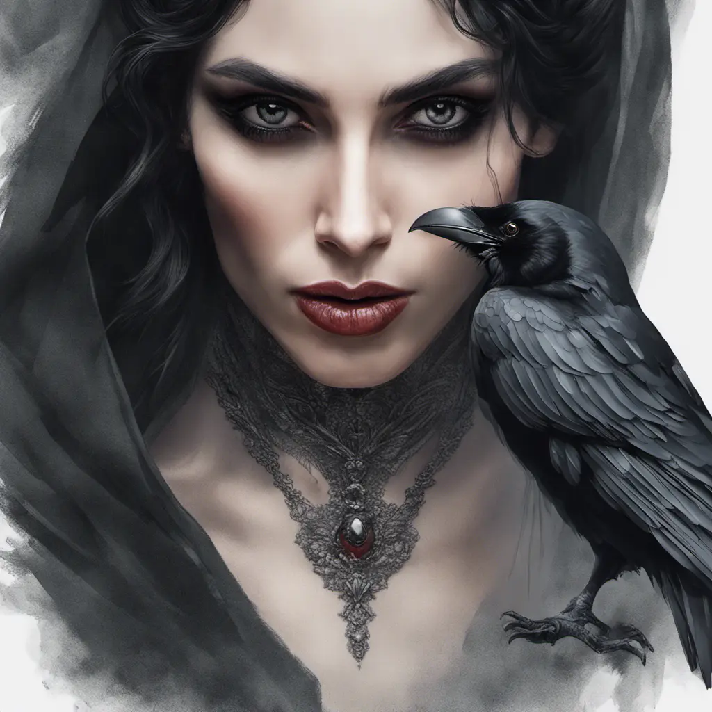 Alluring portrait of a beautiful raven black haired veiled vampire in the style of Stefan Kostic, 8k, High Definition, Highly Detailed, Intricate, Half Body, Realistic, Sharp Focus, Fantasy, Elegant