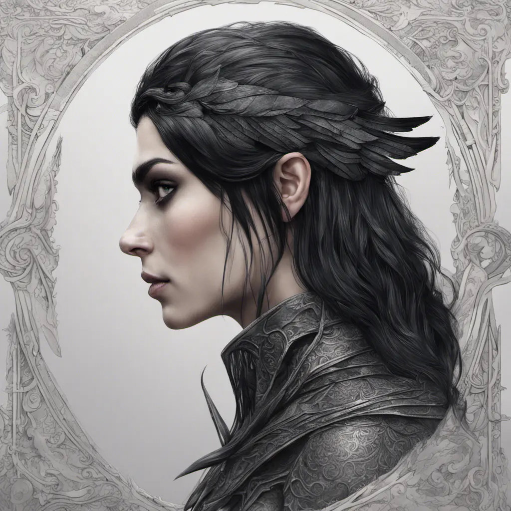 Alluring highly detailed matte portrait of a beautiful raven black haired half elf in the style of Stefan Kostic, 8k, High Definition, Highly Detailed, Intricate, Half Body, Realistic, Sharp Focus, Fantasy, Elegant