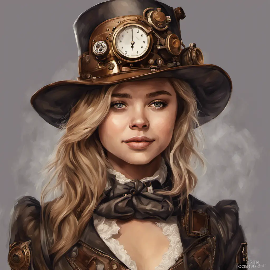 Steampunk portrait of Chloë Grace Moretz, Highly Detailed, Intricate, Artstation, Beautiful, Digital Painting, Sharp Focus, Concept Art, Elegant