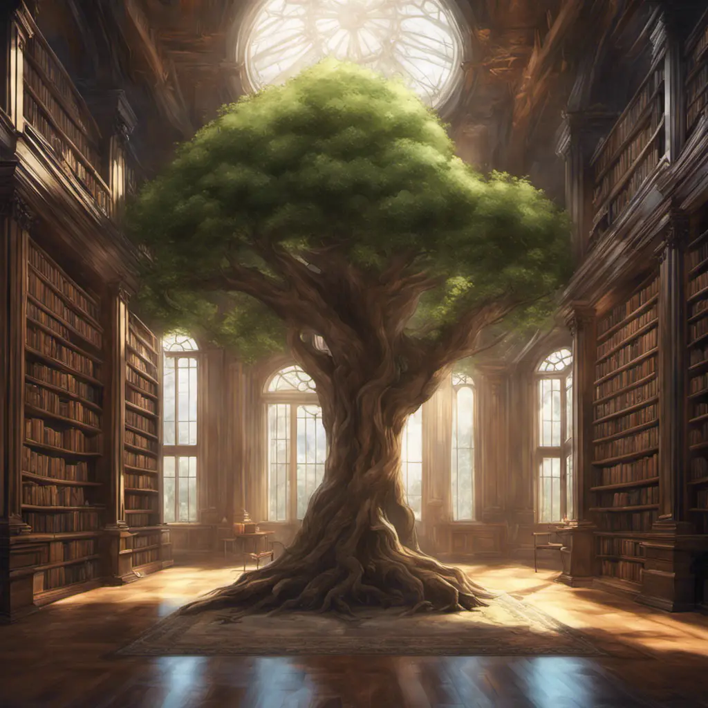 A beautiful giant tree growing in the middle of an ancient victorian library indoors. a door is embedded in the tree, 4k resolution, Hyper Detailed, Pixiv, Trending on Artstation, Vintage Illustration, Hearthstone, Unreal Engine, Volumetric Lighting, Concept Art, Digital Art, Fantasy by Stanley Artgerm Lau, Angela Barrett, WLOP