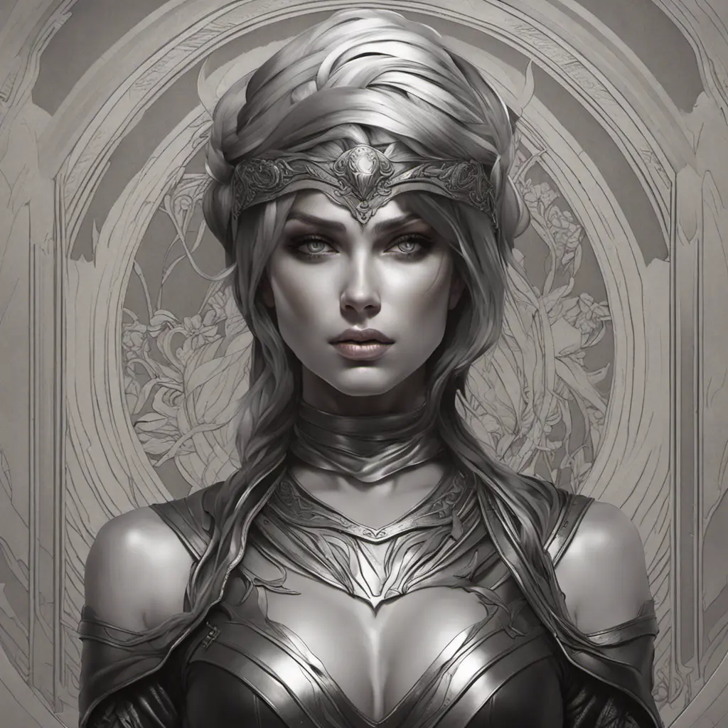 Alluring matte portrait of a beautiful Kassandra wearing black leather, 8k, Highly Detailed, Intricate, Half Body, Realistic, Sharp Focus, Volumetric Lighting, Fantasy, Elegant by Stanley Artgerm Lau, Alphonse Mucha, WLOP