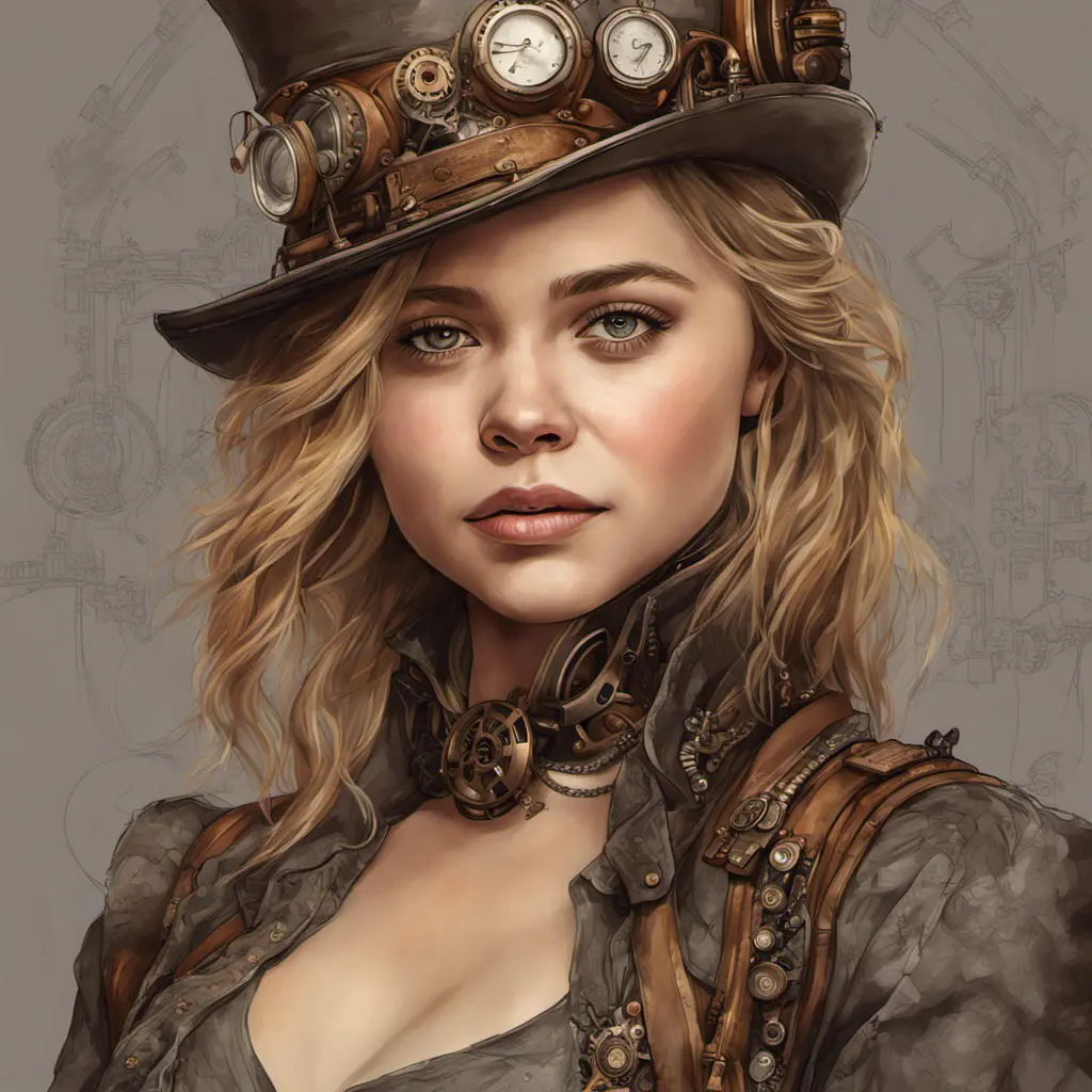 Steampunk portrait of Chloë Grace Moretz, Highly Detailed, Intricate, Artstation, Beautiful, Digital Painting, Sharp Focus, Concept Art, Elegant