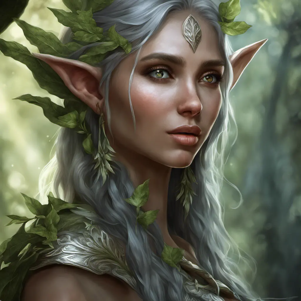 Closeup of a beautiful female fantasy forest elf, Highly Detailed, Intricate, Epic, Digital Painting, Realistic, Smooth, Volumetric Lighting, Concept Art, Elegant