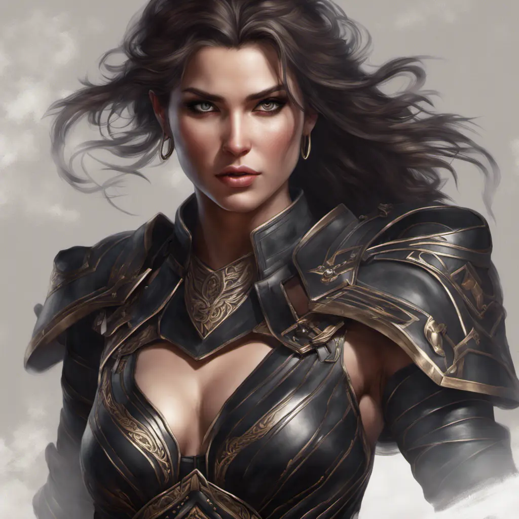 Alluring matte full body portrait of a beautiful Kassandra wearing black leather, 8k, Highly Detailed, Intricate, Realistic, Sharp Focus, Volumetric Lighting, Fantasy, Elegant by Stanley Artgerm Lau, WLOP