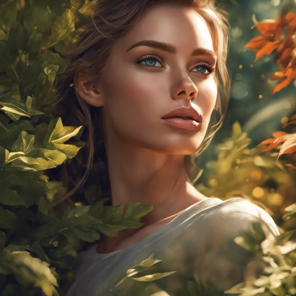 Closeup of a gorgeous female in foliage and the style of stefan kostic, 8k, High Definition, Digital Illustration, Bokeh effect, Photo Realistic, Sharp Focus by Stanley Artgerm Lau