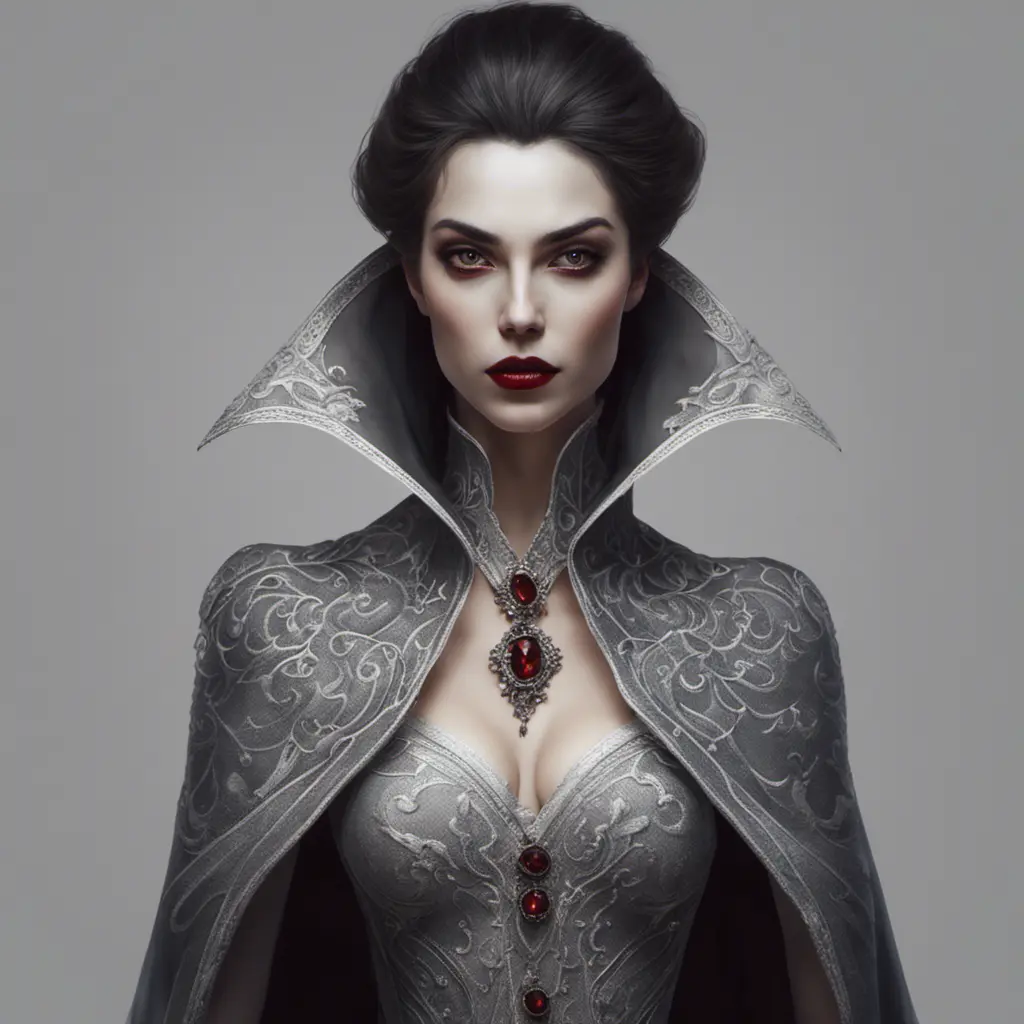 Alluring highly detailed matte portrait of a beautiful caped vampire in the style of Stefan Kostic, 8k, High Definition, Highly Detailed, Intricate, Half Body, Realistic, Sharp Focus, Fantasy, Elegant