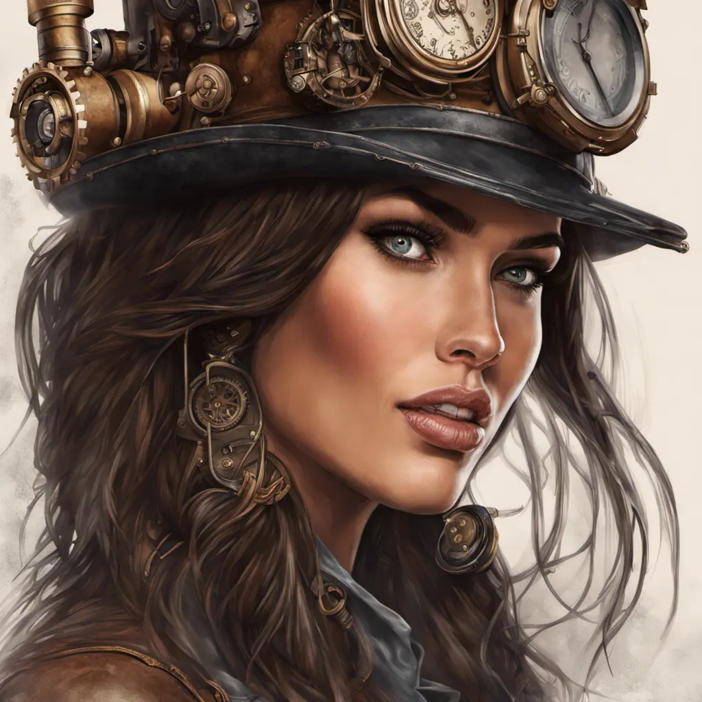 Steampunk portrait of Megan Fox, Highly Detailed, Intricate, Artstation, Beautiful, Digital Painting, Sharp Focus, Concept Art, Elegant