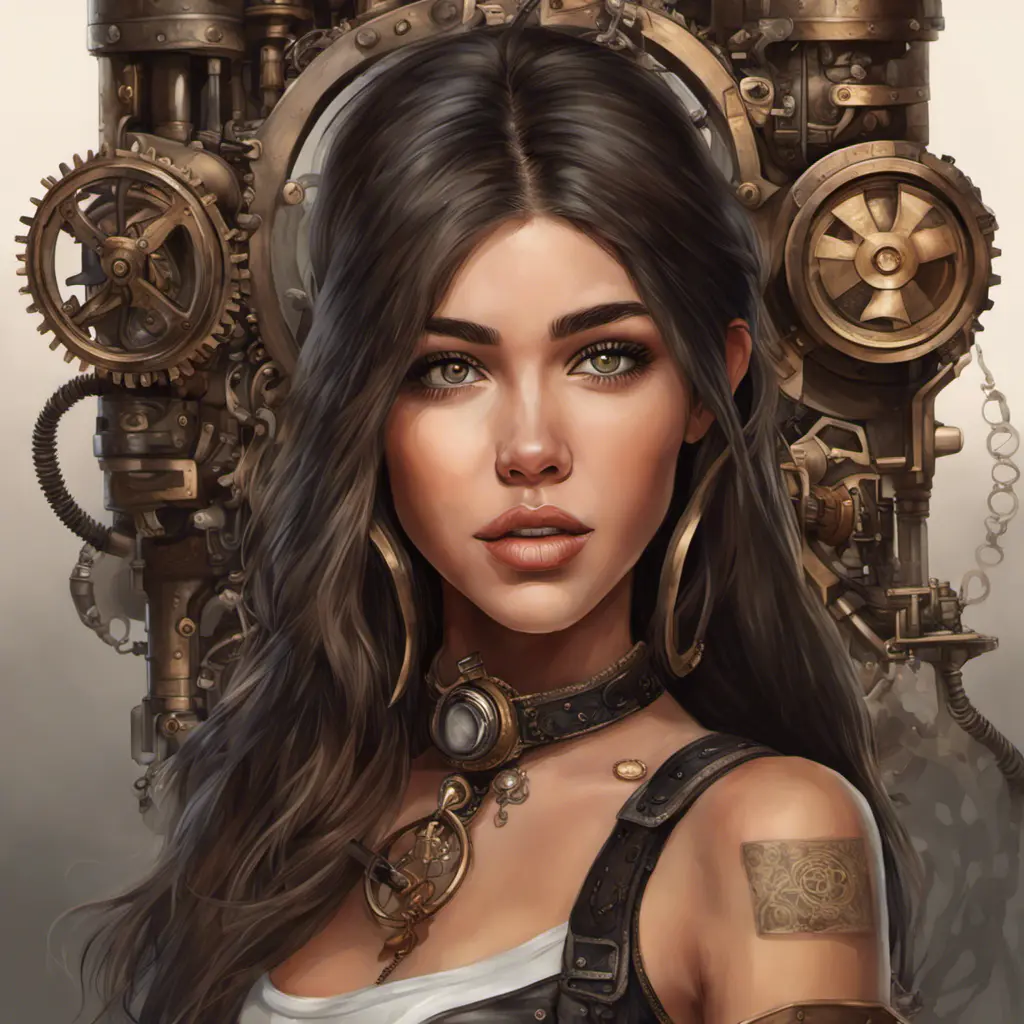 Steampunk portrait of Madison Beer, Highly Detailed, Intricate, Artstation, Beautiful, Digital Painting, Sharp Focus, Concept Art, Elegant