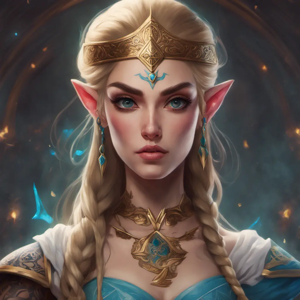 Matte portrait of Princess Zelda with tattoos, 8k, Highly Detailed, Powerful, Alluring, Artstation, Magical, Digital Painting, Photo Realistic, Sharp Focus, Volumetric Lighting, Concept Art by Stanley Artgerm Lau, Greg Rutkowski