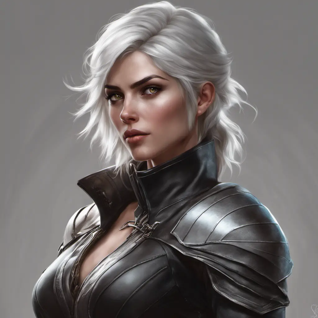 Alluring matte portrait of a beautiful Ciri wearing black leather, 8k, Highly Detailed, Intricate, Half Body, Realistic, Sharp Focus, Volumetric Lighting, Fantasy, Elegant by Stanley Artgerm Lau, WLOP