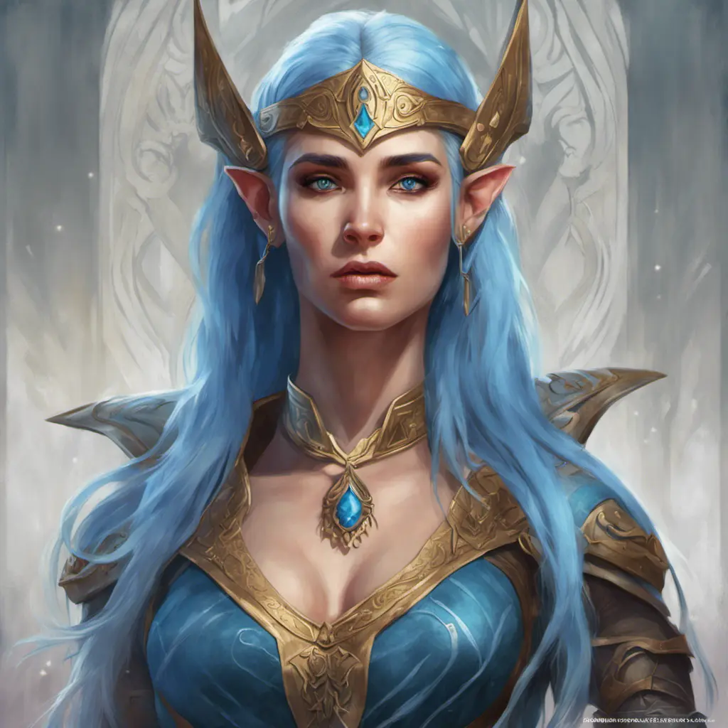 D&D concept art of gorgeous elven woman with blue hair in the style of Stefan Kostic, 8k, High Definition, Highly Detailed, Intricate, Half Body, Realistic, Sharp Focus, Fantasy, Elegant by Stanley Artgerm Lau, Luis Ricardo Falero